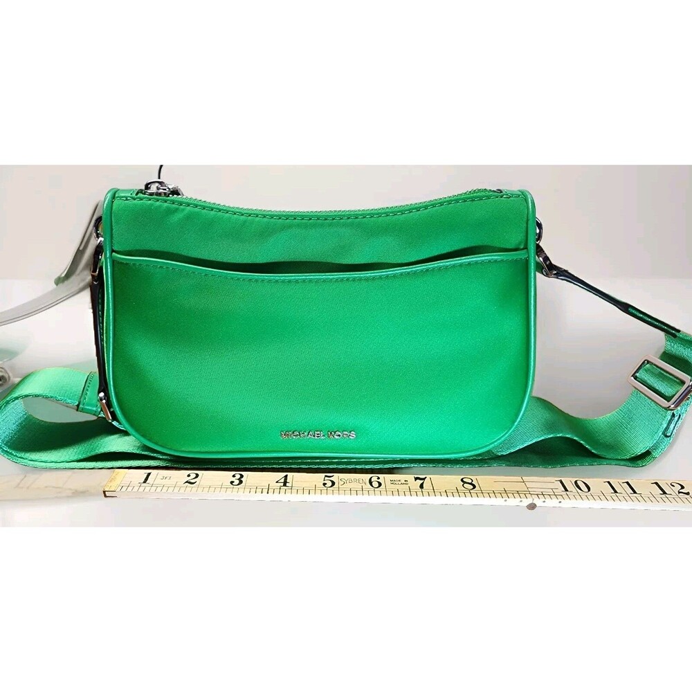 Michael Kors Palm Green Jet Set Medium Top Zip Pouch Crossbody Web Strap NWT$258